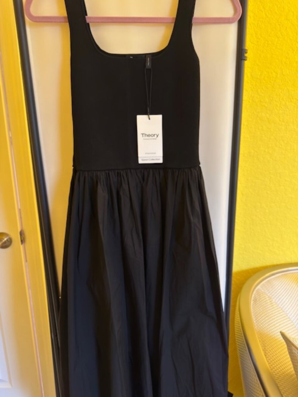 Theory "Good Collection" Black Mixed Media Midi Dress — NWT, Size M